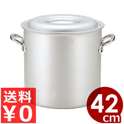 北陸アルミ マイスター寸胴鍋 42cm／57リットル 業務用寸胴鍋 アルミ製 フタ付き／高い熱伝導率 ずんどう鍋 スープ鍋 031590042