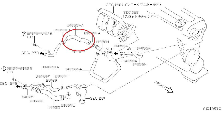 日産 純正部品 S14 S15 シルビア　ウォーターホース スロットル ラジエーターホース SR20 14055-65F12