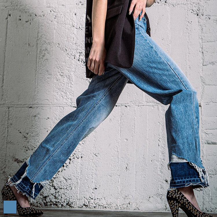 【 SALE / 30%OFF 】《 ディストレス ヘム ワイド デニム パンツ 》ボトムス BOTTOMS ワイドパンツ デ..