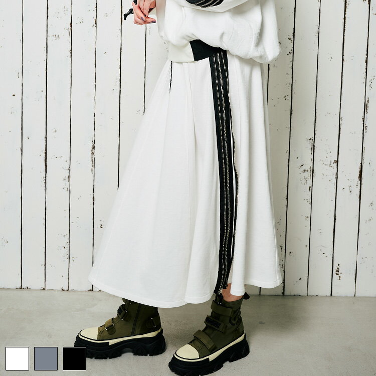 《 ダブルファスナー フレア スカート ホワイト 》 COOLA クーラ ボトムス BOTTOMS SKIRT フレアスカー..