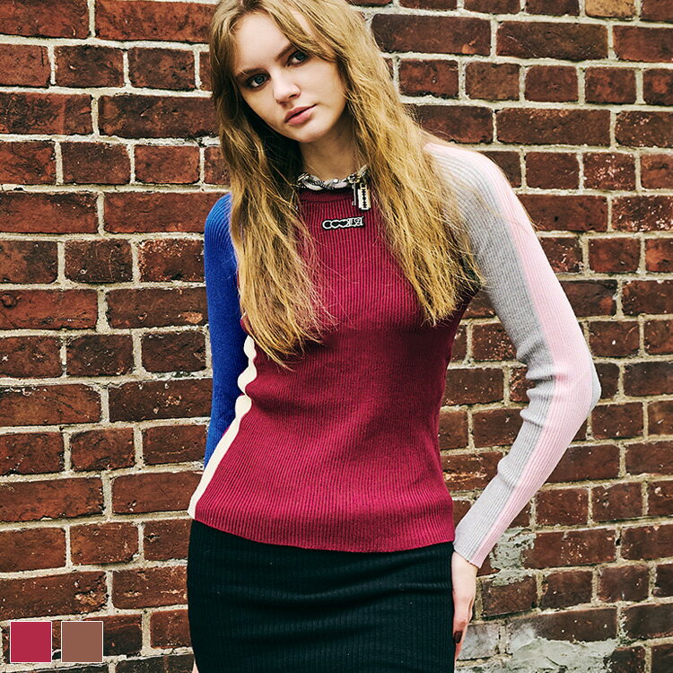 《 COOLA スイッチング TOPS バーガンディー 》 クーラ トップス TOPS ニット ニットトップス タイト ..