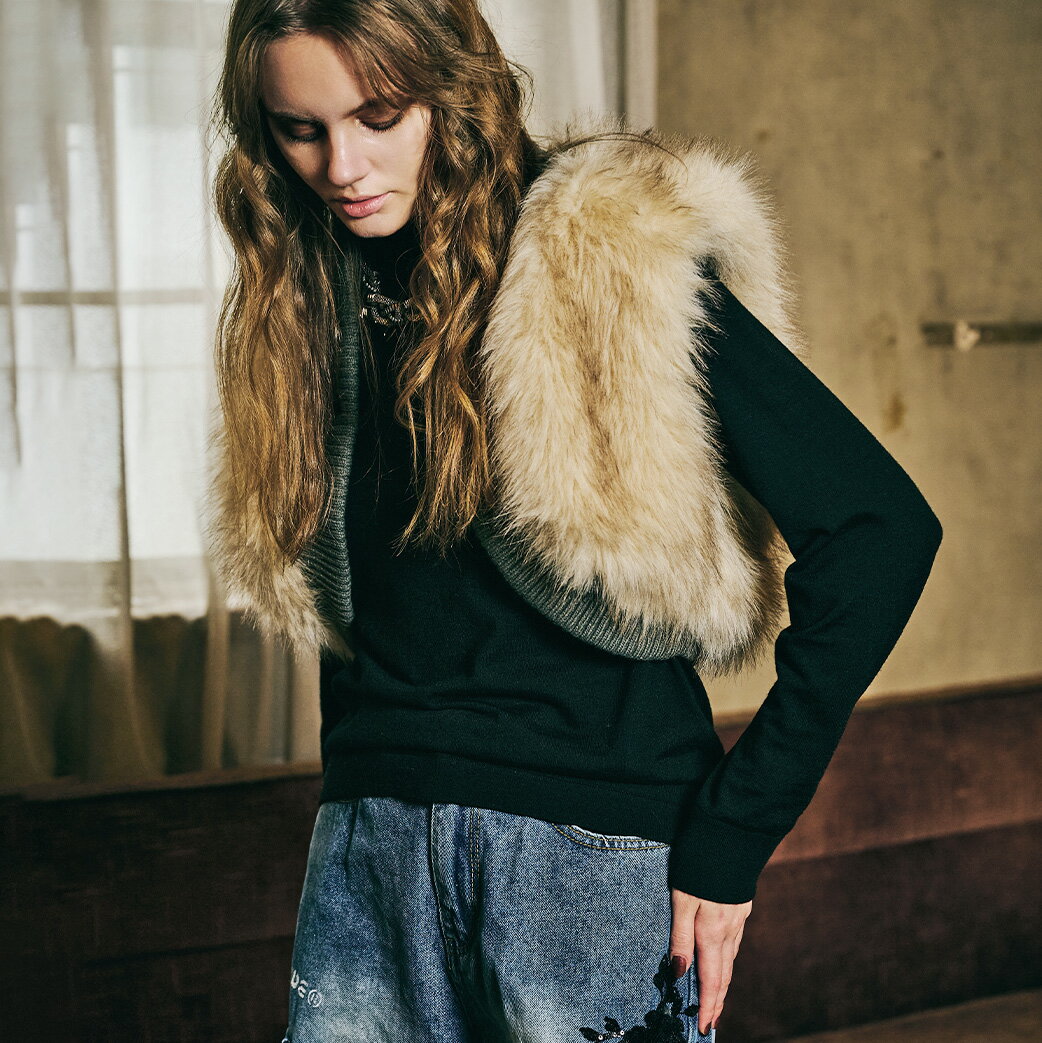 《 ショート レングス ファー ベスト グレー 》 COOLA クーラ トップス TOPS ファーベスト フェイクフ..