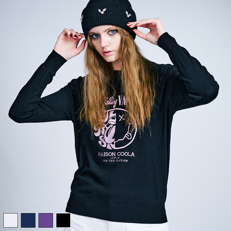 《 COOLA バンド ロゴ エンブロイダリー TOPS ブラック 》 クーラ トップス ニットトップス ニット 長..