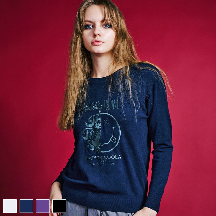 《 COOLA バンド ロゴ エンブロイダリー TOPS ブルー 》 クーラ トップス ニットトップス ニット 長袖 ..