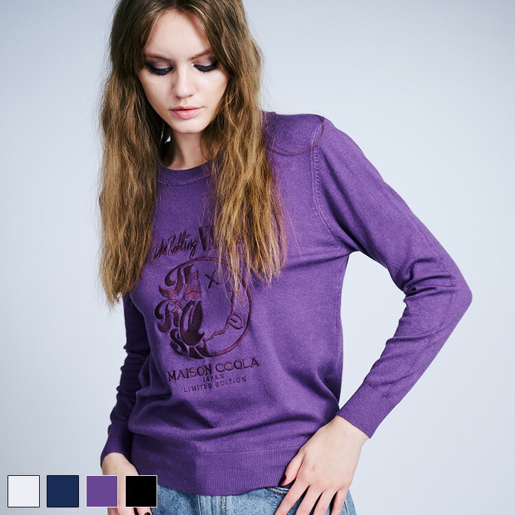 《 COOLA バンド ロゴ エンブロイダリー TOPS パープル 》 クーラ トップス ニットトップス ニット 長..