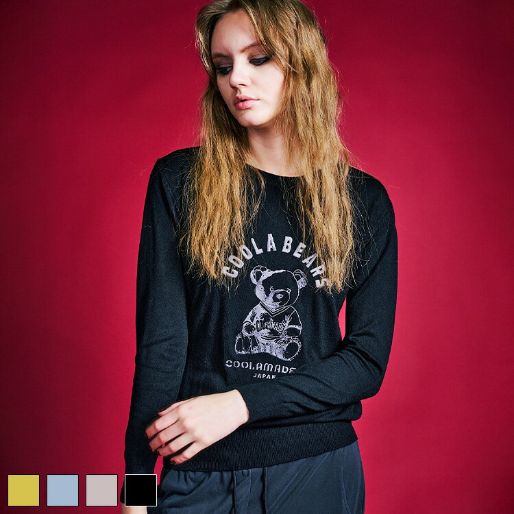 《 COOLA ベアー エンブロイダリー TOPS ブラック 》 クーラ トップス ニット ニットトップス 長袖 刺..