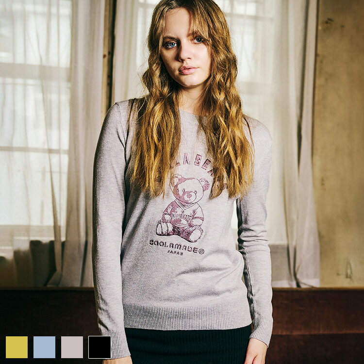 《 COOLA ベアー エンブロイダリー TOPS グレー 》 クーラ トップス ニット ニットトップス 長袖 刺繍 ..