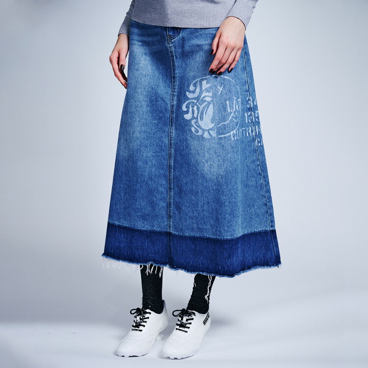 《 ペイント Aライン デニム ロング スカート 》 COOLA クーラ ボトムス BOTTOMS デニムスカート フレ..