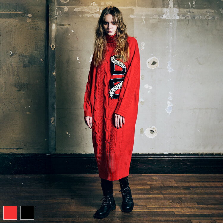 《 フラッグ ロゴ ロング ニット ドレス レッド 》 COOLA クーラ ワンピース ロングワンピース ニット..