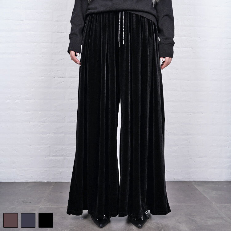 直営限定ITEM《 ベロア フレア ワイド パンツ ブラック 》 COOLA クーラ ワイドパンツ フレアパンツ ベ..