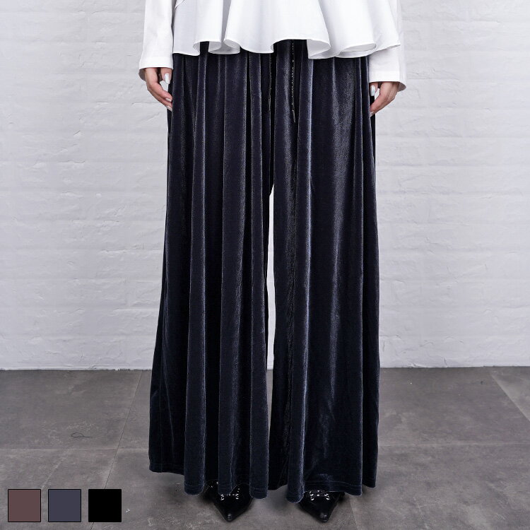 直営限定ITEM《 ベロア フレア ワイド パンツ チャコールグレー 》 COOLA クーラ ワイドパンツ フレア..