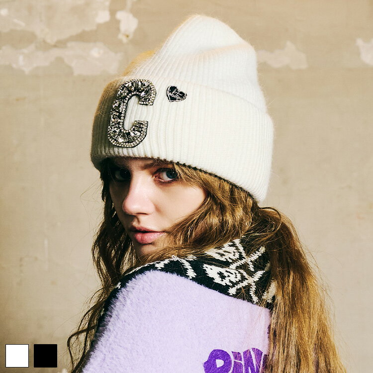 《 デコレート ロゴ ニット ビーニー ホワイト 》 COOLA クーラ ニット帽 ニットキャップ 帽子 ヘッド..