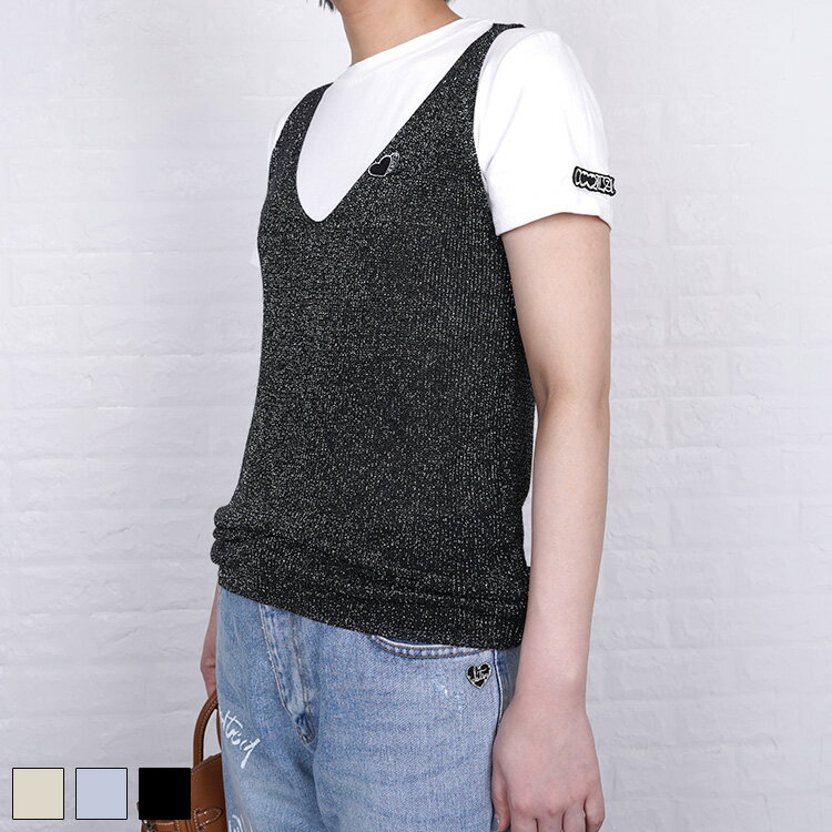 《 ダブル ハート パッチ ラメ キャミソール ブラック 》 COOLA クーラ トップス TOPS
