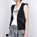 【 SALE / 40%OFF 】《 ドロスト フード ペイント フリル ベスト ブラック 》 COOLA クーラ トップス TOPS ジップベスト フードベス...