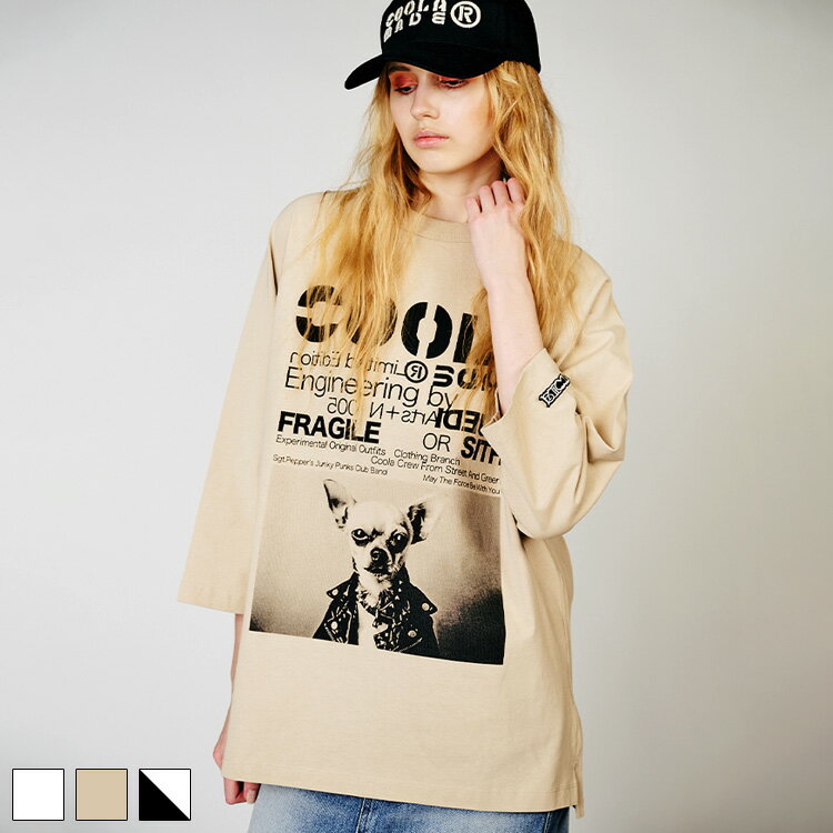 Rakuten - 《 COOLA DOGGY フォト プリント ラグランスリーブ Tシャツ ベージュ 》 クーラ TOPS トップス ティーシャツ 七分袖 犬 チワワ パンク ロゴ インナー プリントティーシャツ 愛犬 カットソー おしゃれ レディース カジュアル ストリート レディースファッション モード