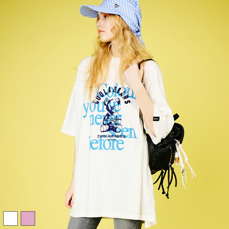 Rakuten - 《 COOLA ベアー エンブロイダリー ルーズ Tシャツ ホワイト 》 クーラ TOPS トップス ティーシャツ ルーズシルエット ビッグシルエット クマ アニマル 動物 テディベア ロゴ 半袖 カットソー おしゃれ レディース カジュアル ストリート レディースファッション モード