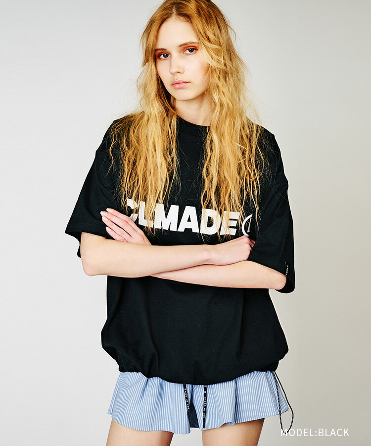 《 ロゴ プリント ドローコード ルーズ Tシャツ ブラック 》 COOLA クーラ TOPS トップス 半袖 カットソー ルーズシルエット ユニセックス おしゃれ レディース カジュアル ストリート レディースファッション モード デイリー メンズ メンズファッション