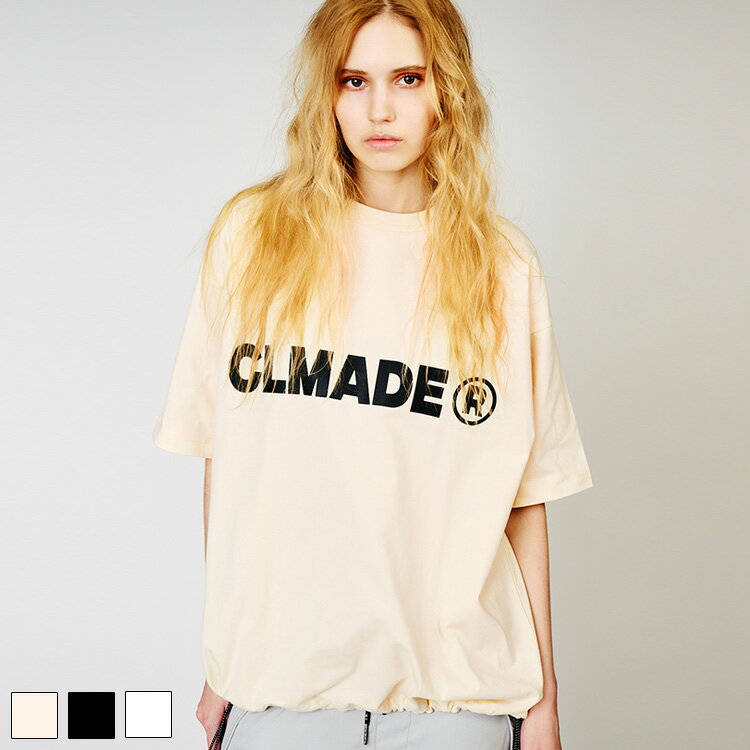 《 ロゴ プリント ドローコード ルーズ Tシャツ アイボリー 》 COOLA クーラ TOPS トップス 半袖 カットソー ルーズシルエット ユニセックス おしゃれ レディース カジュアル ストリート レディースファッション モード デイリー メンズ メンズファッション