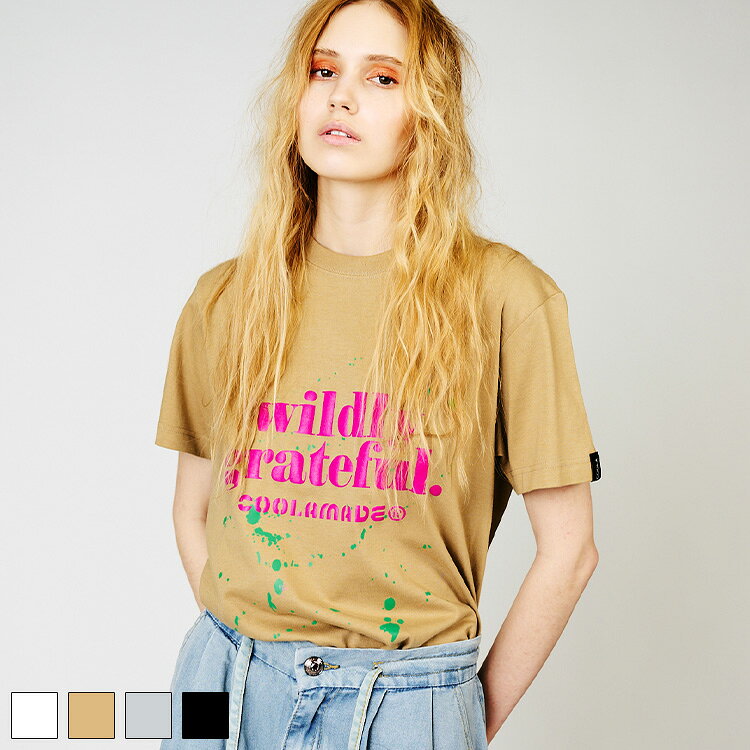 Rakuten - 《 Wildly grateful ロゴ プリント ベーシック Tシャツ カーキ 》 COOLA クーラ トップス TOPS ティーシャツ 半袖 カットソー TEE カラープリント 飛ばし ベーシック ベーシックティー おしゃれ レディース カジュアル ストリート レディースファッション