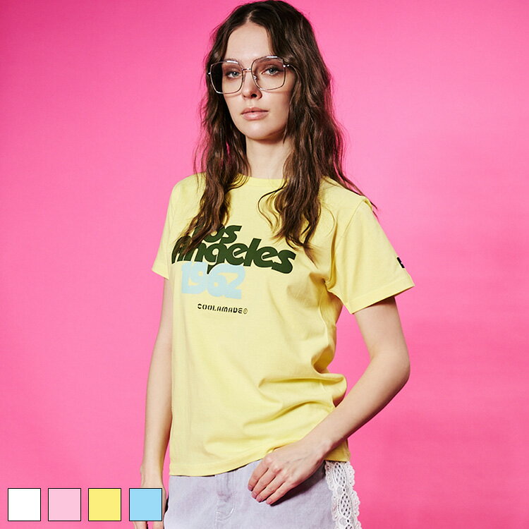 Rakuten - 《 COOLA LA プリント コンパクト Tシャツ ライトイエロー 》 クーラ トップス TOPS ティーシャツ 半袖ティー 半袖 カットソー プリントティー ロゴ カラープリント TEE おしゃれ レディース カジュアル ストリート レディースファッション モード デイリー フェス お揃い
