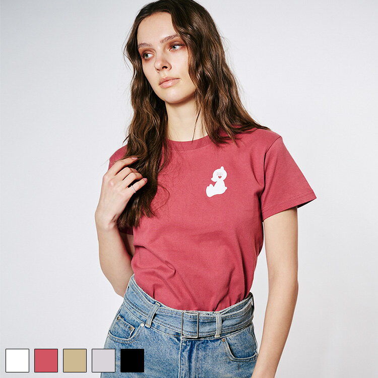 Rakuten - 《 COOLA ミニ ベアー プリント コンパクト Tシャツ レッド 》 クーラ トップス TOPS ティーシャツ 半袖 カットソー インナー ワンポイント クマ テディベア アニマル 動物 ロゴ コンパクトティー おしゃれ レディース カジュアル ストリート レディースファッション