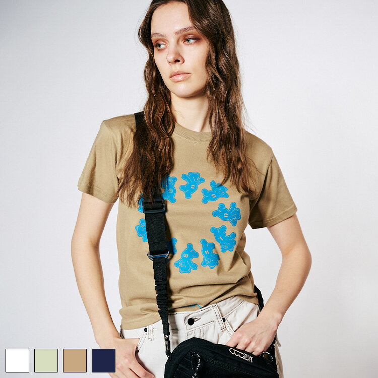 Rakuten - 《 COOLA サークル ベアー プリント コンパクト Tシャツ ベージュ 》 クーラ TOPS トップス カットソー コンパクトティー 半袖 半袖ティー クマ テディベア ロゴ プリントティー アニマル 動物 おしゃれ レディース カジュアル ストリート レディースファッション デイリー