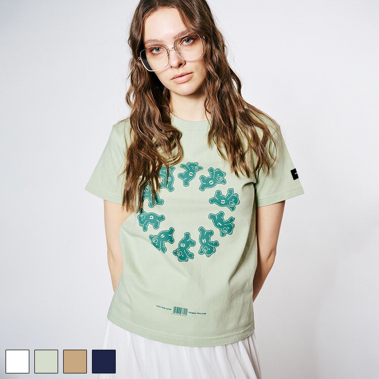 Rakuten - 《 COOLA サークル ベアー プリント コンパクト Tシャツ ミント 》 クーラ TOPS トップス カットソー コンパクトティー 半袖 半袖ティー クマ テディベア ロゴ プリントティー アニマル 動物 おしゃれ レディース カジュアル ストリート レディースファッション デイリー