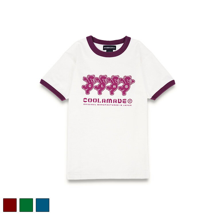 Logo - 《 COOLA 4 ベアー プリント リンガー Tシャツ バーガンディー 》 クーラ TOPS トップス 半袖 ティーシャツ 半袖ティー プリントティー クマ テディベア アニマル 動物 ロゴ カットソー おしゃれ レディース カジュアル ストリート レディースファッション デイリー モード