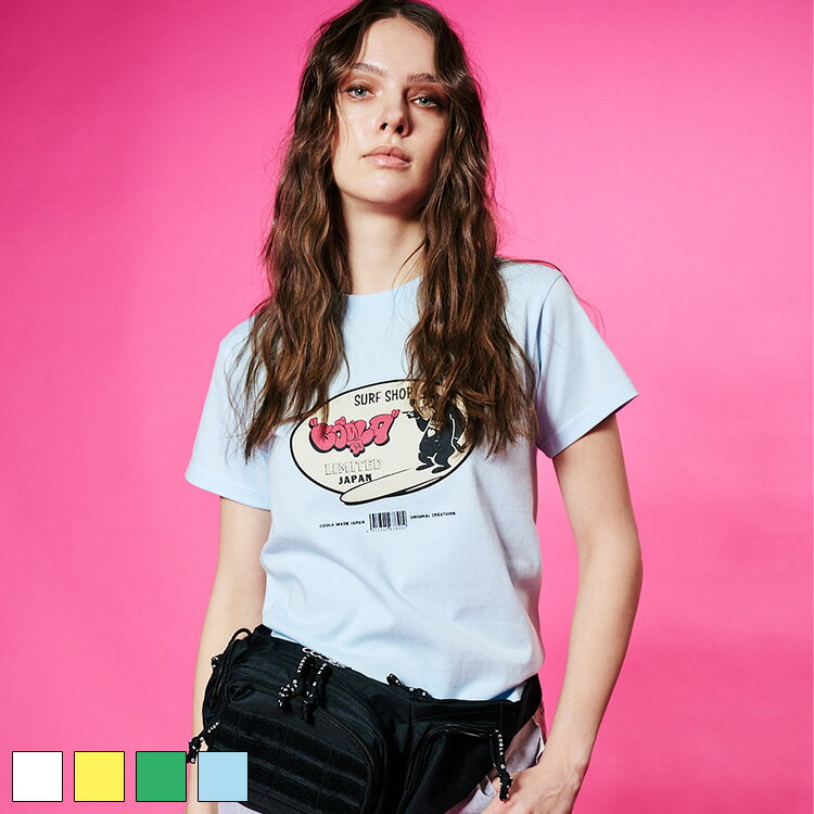 Rakuten - 《 COOLA サーフ プリント コンパクト Tシャツ サックス 》 クーラ TOPS トップス 半袖 ティーシャツ 半袖ティー プリントティー アニマル 動物 ロゴ カットソー インナー コンパクトティー おしゃれ レディース カジュアル ストリート レディースファッション デイリー