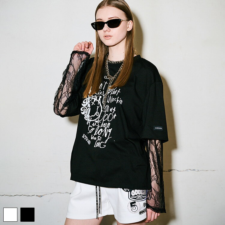 Rakuten - 《 COOLA スクリブル レイヤード レース L/S Tシャツ ブラック 》 クーラ TOPS トップス レイヤードトップス ルーズシルエット ロゴ プリント プリントティー カットソー シアー 長袖 日よけ対策 冷房対策 おしゃれ レディース カジュアル ストリート レディースファッション