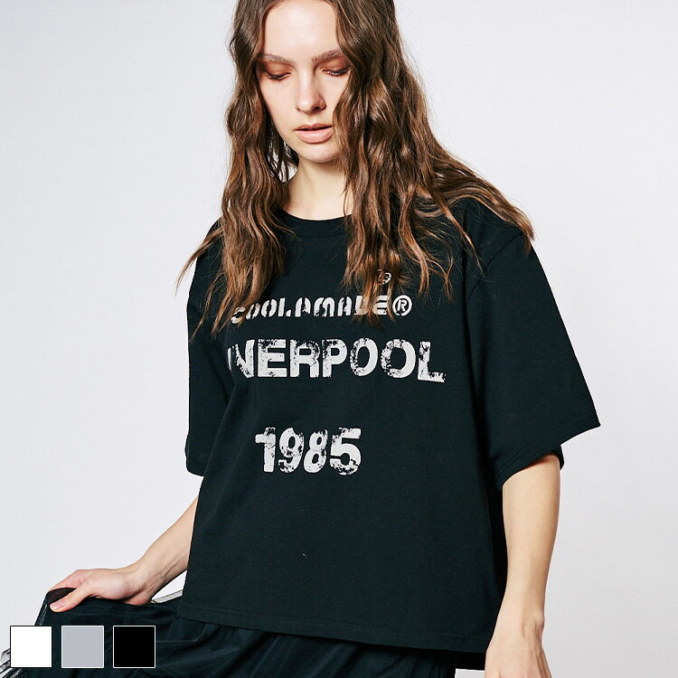 《 COOLA ヴィンテージ プリント クロップド Tシャツ ブラック 》 クーラ TOPS トップス カットソー 半袖 ボックスシルエット ボックスティー ティーシャツ ルーズシルエット ロゴ ハート ワッペン おしゃれ レディース カジュアル ストリート レディースファッション モード