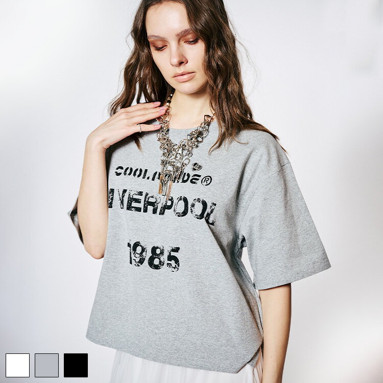Rakuten - 《 COOLA ヴィンテージ プリント クロップド Tシャツ グレー 》 クーラ TOPS トップス カットソー 半袖 ボックスシルエット ボックスティー ティーシャツ ルーズシルエット ロゴ ハート ワッペン おしゃれ レディース カジュアル ストリート レディースファッション モード