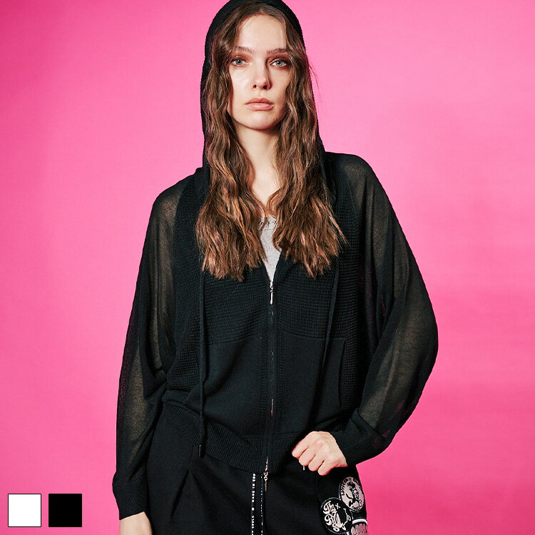 Rakuten - 《 セミ ラグラン シアー スリーブ ジップアップ ブラック 》 COOLA クーラ アウター トップス TOPS OUTER 羽織り ライトアウター カーディガン 透け感 サマーニット フーディー フード ラグランスリーブ おしゃれ レディース カジュアル レディースファッション