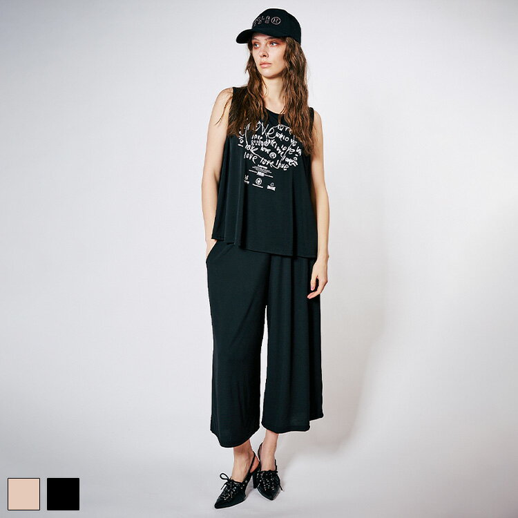 Rakuten - 《 COOLA ハート スクリブル プリント TOPS & PANTS ブラック 》 クーラ セットアップ SETUP トップス パンツ ボトムス カットソー ノースリーブ 上下セット ルーズシルエット リラックス おしゃれ レディース カジュアル ストリート レディースファッション スポーティー