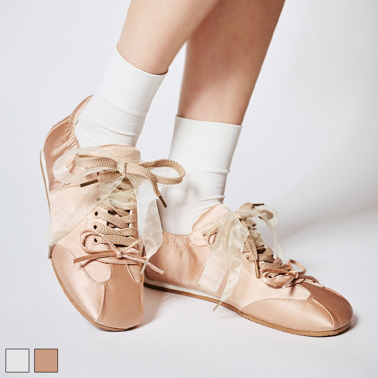 Rakuten - 《 サテン バレリーナ リボン スニーカー ライトピンク 》 COOLA クーラ シューズ SHOES SNEAKERS バレエスニーカー バレエコア サテンシューズ フラット フラットシューズ 軽量 おしゃれ レディース カジュアル ストリート レディースファッション モード デイリー