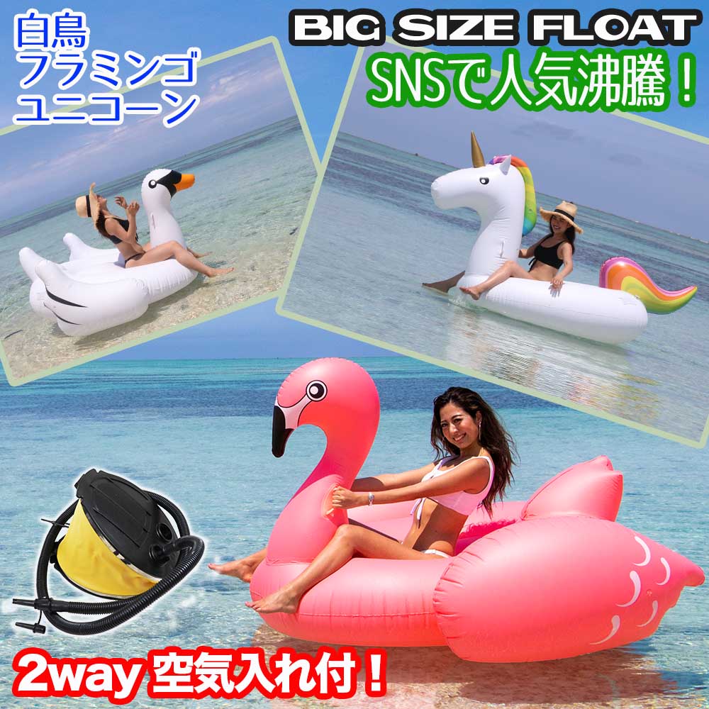 【送料無料/空気入れ付き】うきわ 浮き輪 大きい BIG ビッグサイズ フラミンゴ 白鳥 ユニコーン フロート 大人用 大人 子供 空気入れ付 足踏み式 インスタ SNS ビーチ 海 プール ナイトプール 特大 かわいい 人気 おすすめ