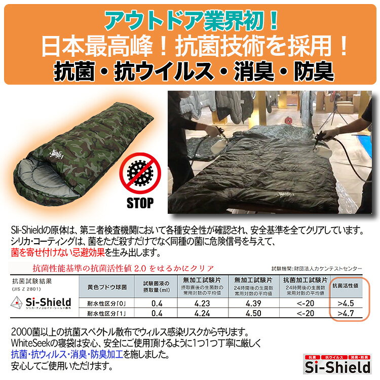 【マラソン中はポイント10倍!】【日本初!!】抗菌 抗ウィルス 防臭 消臭加工 寝袋 シュラフ -10℃ WhiteSeek 丸洗い出来る 封筒型寝袋 夏用 冬用 コンパクト アウトドア オールシーズン スリーピングバッグ 洗える 車中泊 1人キャンプ 女子キャンプ 安心 安全通販格安セール情報 楽天 通販