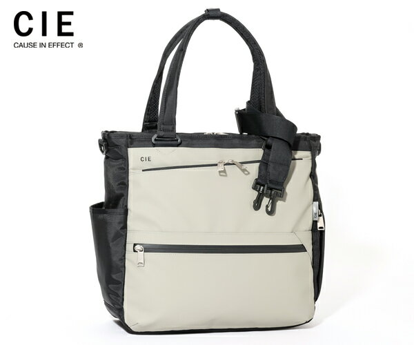 【関連キーワード】CIE/シー/021809/MASTER-PIECE/MASTERPIECE/トートバッグ/グレー/ナイロン/PVC/ファスナー/ブラック/ネイビー/白/防水/耐久性/ブランド/正規取扱店/正規品/ユニセックス/メンズ/レディース/学生/社会人/10代/20代/30代/40代/50代/60代/誕生日/就職祝い/父の日/母の日/クリスマス/バレンタイン/ホワイトデー/記念日/最強配送/商品説明 master-piece(マスターピース)やAS2OVにてデザインを手掛けた藤岡高志氏と、同じくAS2OVの元デザイナーの中井基裕氏が2017年に立ち上げたブランド「CIE(シー)」の「VARIOUS」シリーズのトートバッグです。 このシリーズは何と言っても生地に特徴があります。 その本体生地に600dのポリエステルをベースに溶剤を95%以上排除した純度の高いポリウレタンを表面に加工している事により、生地自体の耐久性・防水性が高くなっています。 この生地の表面は傷がつきにくくて、手触りもツルッとした感じも心地良いですよ。 また裏面にPVC加工されたナイロン100%の生地とダブルダイヤリップナイロンに裏面PVC加工されたものを使用しているため、生地自体の防水性を高めています。 （※防水性につきましては、生地自体の防水になり、縫製部分やファスナー等から水が侵入することがございますので完全防水ではないことをご理解ください） 正面にはCIEの文字が白色でプリントされているのですが、上部の隅にプリントされている、このさりげない主張がCIEのデザイン性の高さが現れています。 このトートバッグは外装にポケットが豊富に取り付けられているので荷物の仕分けにも便利です。 ちなみにポケットは、フロント、バック、サイドに備わっており十分な収納となっています。 そしてメイン収納部内にも仕切りポケットがあります。 また、ショルダーストラップが付属しており2WAYでご使用いただくことが可能です。 商品仕様 【ブランド】シー/CIE 【シリーズ】ヴァリアス/VARIOUS 【素材】表地:600d POLYESTER(POLYURETHANE COATING)NYLON100% 【サイズ】幅340×高さ325×奥行130（mm） 【生産国】日本 製品についてのご注意 ※付属品・パーツを含めました商品の一部に、デザインやカラーが予告なく変更・仕様変更となる場合がございます。予めご了承くださいませ。 【その他カラーはこちら】 カラー：ブラック カラー：サンド カラー：ネイビー