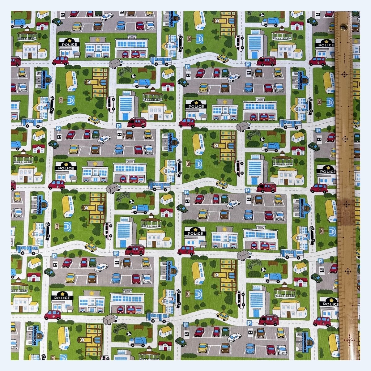 車柄 生地 綿 オックス生地 くるまと道路 グリーン 10cm単位 入園入学 バッグ 巾着...