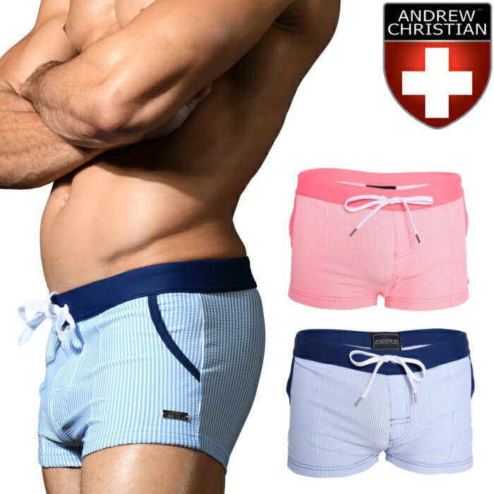 海パン メンズ男性水着 ボクサー ショート丈 トランクスAndrew Christian アンドリュークリスチャン Hamptons スイムショーツ(70150)