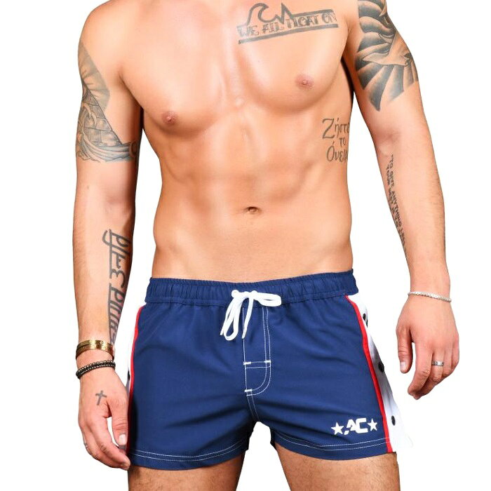 クールスタイルのメンズ水着 海パン ブランド ショート丈 トランクスタイプ水着 男性水着 Andrew Christian アンドリュークリスチャン スイムショーツSnap Swim Shorts (7765)｜アングル2