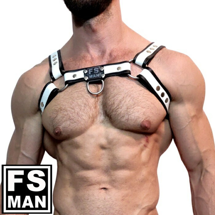 男性用イタリア本革ハーネス メンズ レザー ボンテージ コスプレ ステージ パーティ Gogo 衣装 FS Man エフエスマン ハーネスBulldog White(fs-h016)