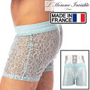 L'HOMME INVISIBLE トランクス 男性下着 メンズインナー ルームウェア L'Homme Invisible ロームアンヴィジーブル Fleur d'Ether Blue レース メッシュ ラウンジ・ショーツ (hw165-fdee-021)[M便 1/3]