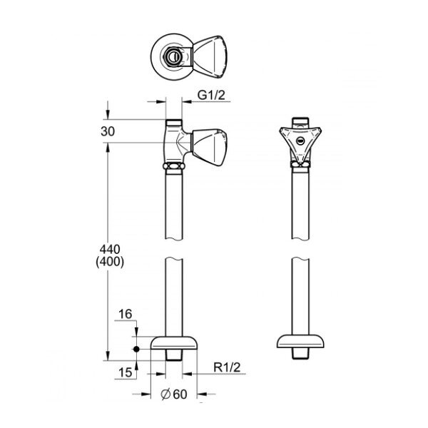 グローエ　JP192100　パーツ ストレート型止水栓 1/2” マーク赤 440mm クローム [■]
