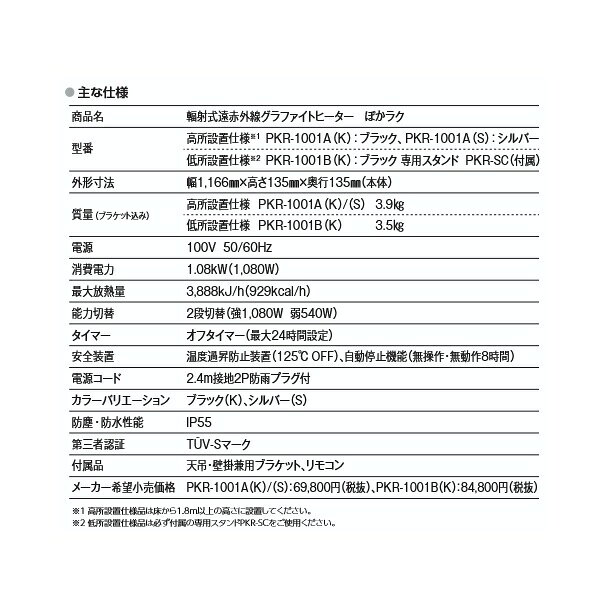 インターセントラル PKR-1001A(K) ぽかラク 輻射式遠赤外線ヒーター 屋外・半屋外...
