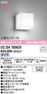 【最安値挑戦中!最大25倍】オーデリック OG254795NCR(ランプ別梱) エクステリア ポーチライト LEDランプ 昼白色 人感センサー付 防雨型 マットシルバー