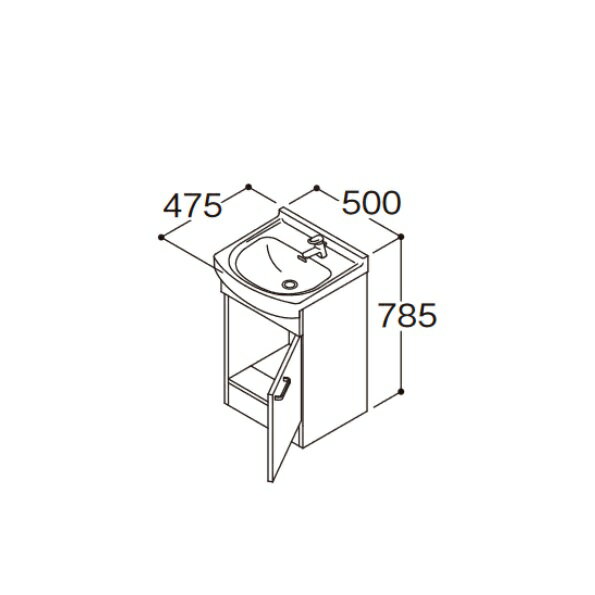 TOTO 洗面化粧台 LDSAS050AAGDG1(カラー) Aシリーズ 片開き扉 単水栓(一般地・寒冷地共用) 間口500mm 洗面ボウル高さ750mm 受注生産品 ♪§