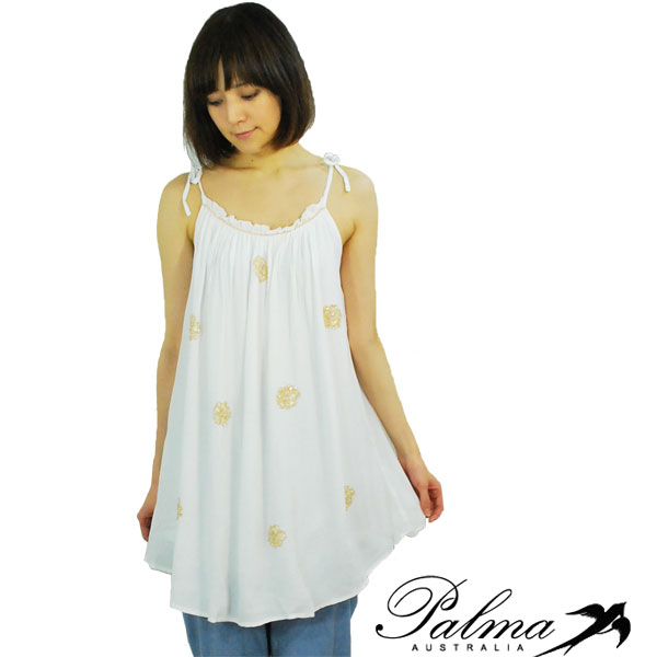 Palmaパルマレディス　ホワイトキャミチュニック　ゴールドビーズ装飾スモックドレス　Circle beads smock dress【正規品】【30】【送料無料】【メール便可】