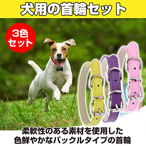 Felimoa 犬用首輪 レザー生地 小型犬 中型犬 犬 首輪 ペット 3色セット