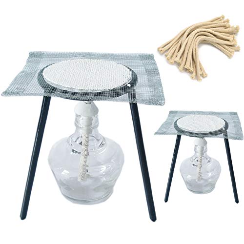 HAMILO アルコールランプセット アルコールランプ用三脚台 金網 替え芯20本付属 (3点セット)